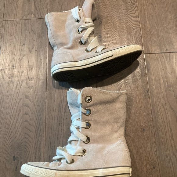 Converse All Star Sherpa Fleece Flannel Calf High Ankle Boots Beige White Tan - Picture 7 of 7